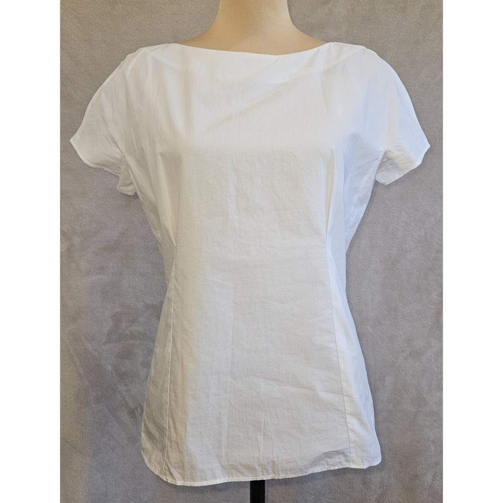 Tara Jarmon Paris White Cotton Back Button Blouse Top FR 36 US 4 S Quiet Luxury